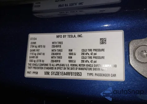 2024 Tesla Model 3 Long Range Dual Motor All-Wheel Drive/Rear-Wheel Drive from USA, damaged, VIN 5YJ3E1EA4RF815953